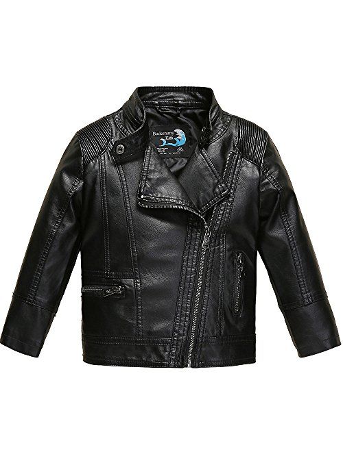 Budermmy Boys Faux Leather Motorcycle Moto Biker Jackets Zipper Coats