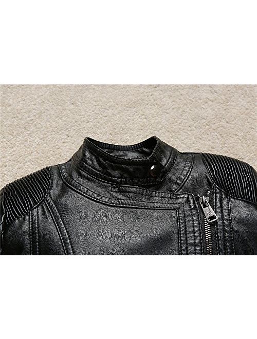 Budermmy Boys Faux Leather Motorcycle Moto Biker Jackets Zipper Coats