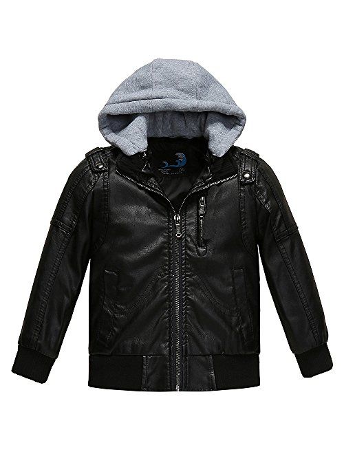 Budermmy Boys Faux Leather Motorcycle Moto Biker Jackets Zipper Coats