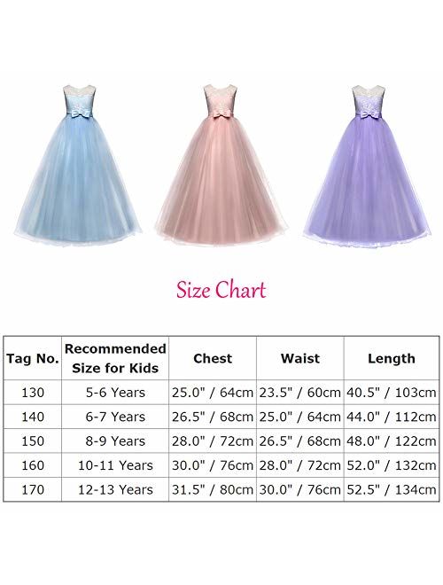 Big Girls Tulle Lace Princess Bowknot Dress Flower Girl Wedding Bridesmaid Dresses Evening Birthday Party Dress Ball Gown # Pink 5-6 Years