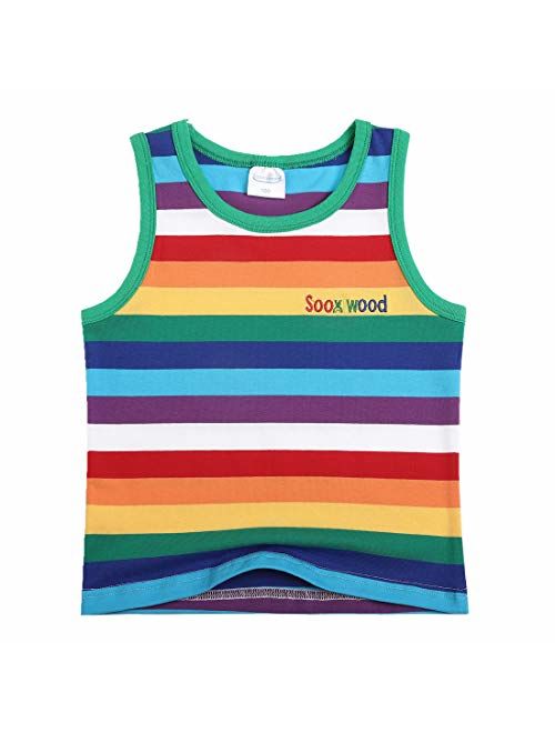 Sooxiwood Little Boys T-Shirt Rainbow Striped O-Neck