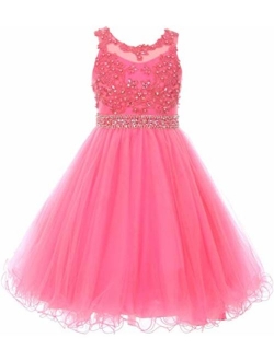 Little Girls See Through Waistline Lace Flowers Girls Dresses