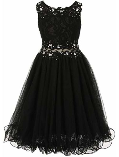 Little Girls See Through Waistline Lace Flowers Girls Dresses