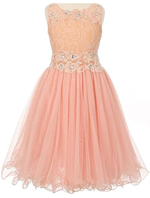 Little Girls See Through Waistline Lace Flowers Girls Dresses