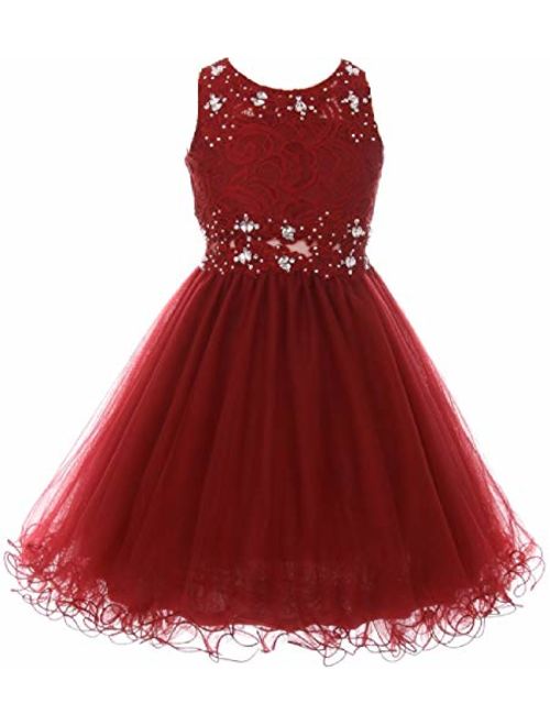 Little Girls See Through Waistline Lace Flowers Girls Dresses