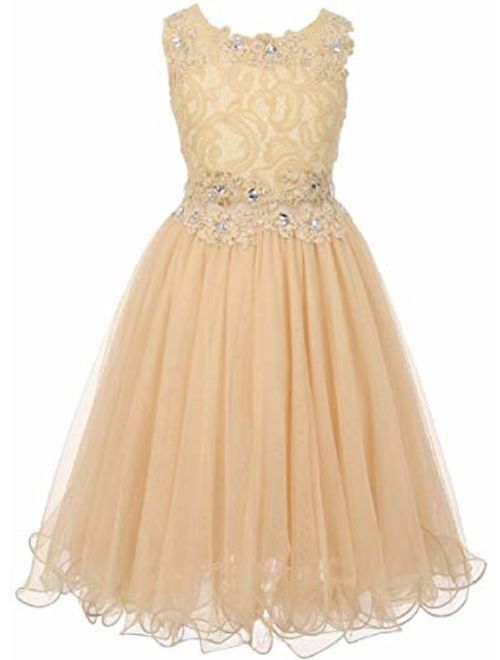 Little Girls See Through Waistline Lace Flowers Girls Dresses