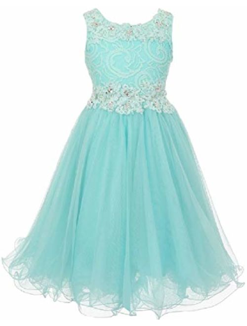 Little Girls See Through Waistline Lace Flowers Girls Dresses