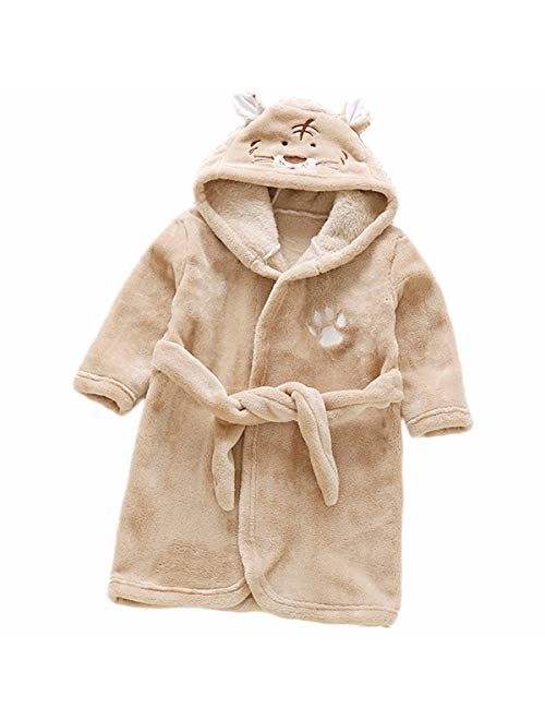 Little Toddlers Bbay Kids Soft Fleece Flannel Cartton Unicore Long Sleeve Hooded Bathrobe Pajama Sleepwear