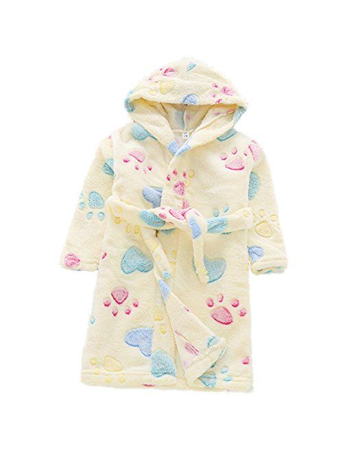 Little Toddlers Bbay Kids Soft Fleece Flannel Cartton Unicore Long Sleeve Hooded Bathrobe Pajama Sleepwear