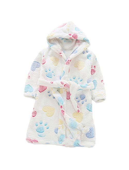 Little Toddlers Bbay Kids Soft Fleece Flannel Cartton Unicore Long Sleeve Hooded Bathrobe Pajama Sleepwear