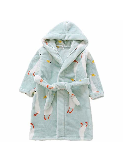 Little Toddlers Bbay Kids Soft Fleece Flannel Cartton Unicore Long Sleeve Hooded Bathrobe Pajama Sleepwear