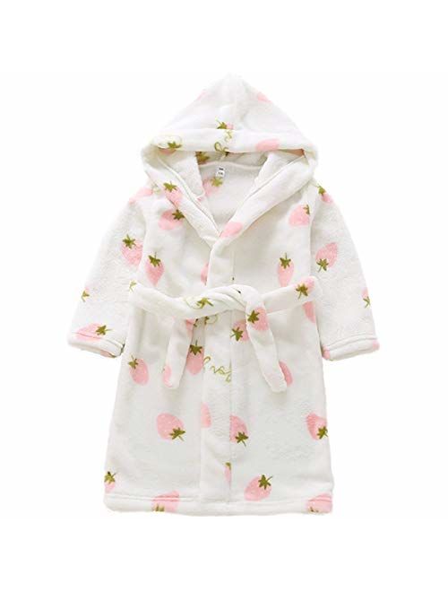 Little Toddlers Bbay Kids Soft Fleece Flannel Cartton Unicore Long Sleeve Hooded Bathrobe Pajama Sleepwear