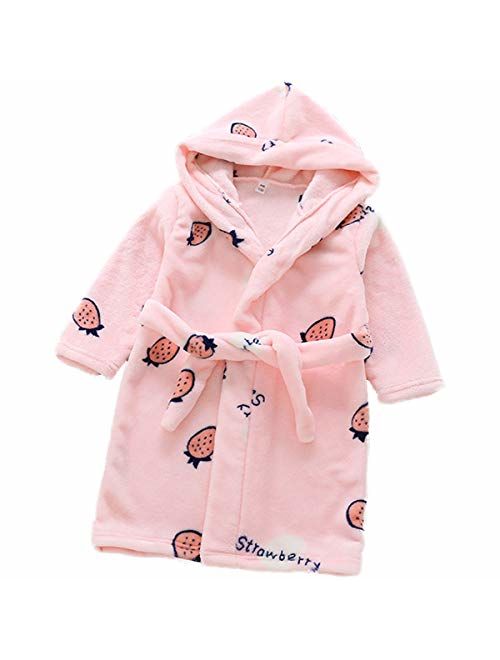 Little Toddlers Bbay Kids Soft Fleece Flannel Cartton Unicore Long Sleeve Hooded Bathrobe Pajama Sleepwear