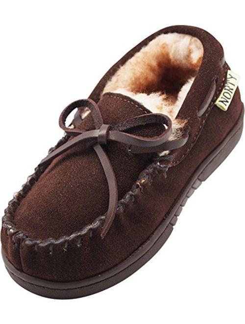 NORTY Toddler Little Kid Big Kid Genuine Leather Cowhide Suede Moccasin Slippers