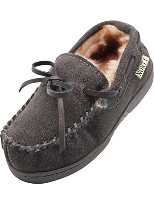 NORTY Toddler Little Kid Big Kid Genuine Leather Cowhide Suede Moccasin Slippers