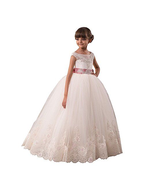 Flower Girls Dresses Long Vintage Lace First Communion Pageant Ball Gowns