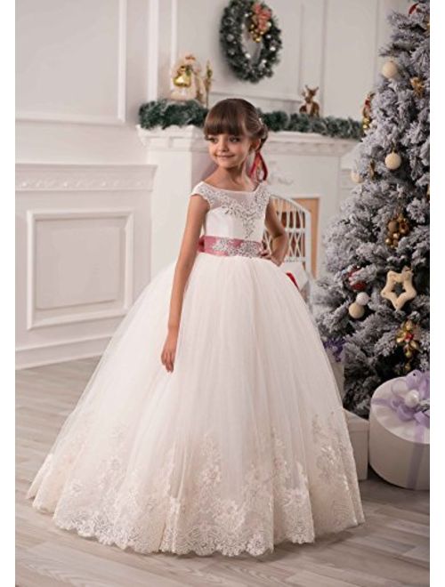 Flower Girls Dresses Long Vintage Lace First Communion Pageant Ball Gowns