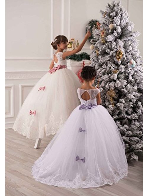 Flower Girls Dresses Long Vintage Lace First Communion Pageant Ball Gowns