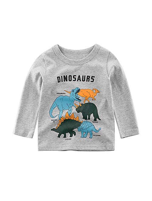 HowJoJo Boys Dinosaur Shirt Kids Cotton Long Sleeve T-Shirts Crew Neck Graphic Tees