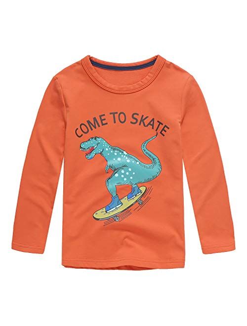 HowJoJo Boys Dinosaur Shirt Kids Cotton Long Sleeve T-Shirts Crew Neck Graphic Tees