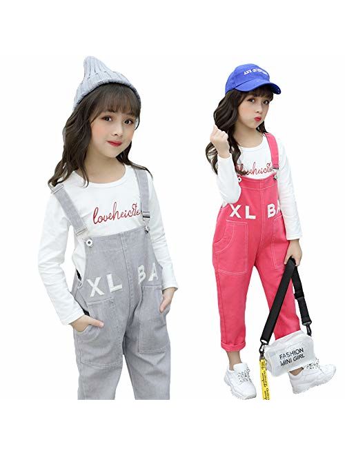 Digirlsor Toddler Kids Girls Adjustable Straps Bib Overalls Denim Long Jeans Pants Romper Jumpsuit, 3-12 Years