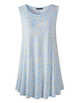 Veranee Women's Sleeveless Swing Tunic Summer Floral Flare Tank Top