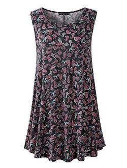 Veranee Women's Sleeveless Swing Tunic Summer Floral Flare Tank Top