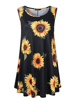 Veranee Women's Sleeveless Swing Tunic Summer Floral Flare Tank Top