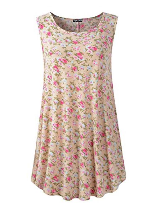 Veranee Women's Sleeveless Swing Tunic Summer Floral Flare Tank Top