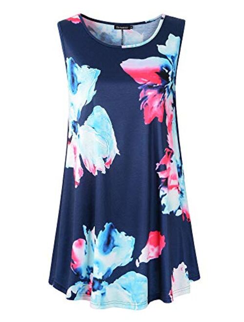 Veranee Women's Sleeveless Swing Tunic Summer Floral Flare Tank Top