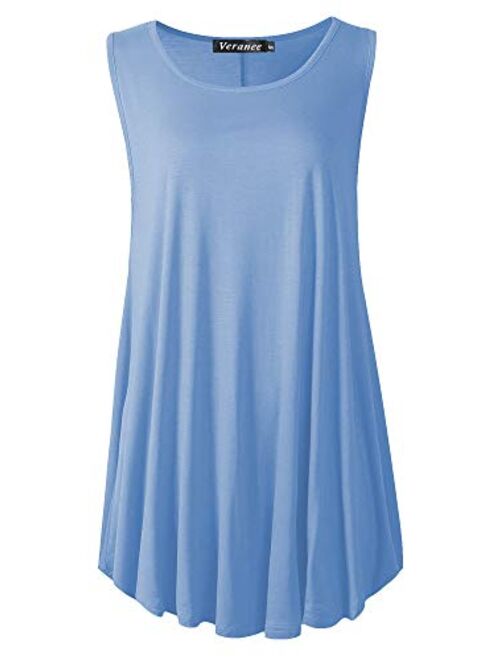 Veranee Women's Sleeveless Swing Tunic Summer Floral Flare Tank Top