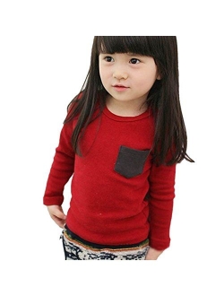 Weixinbuy Toddler Kid Cotton Long Sleeve Pocket Pullover Shirt Top