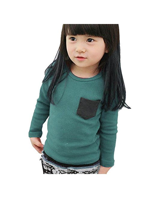 Weixinbuy Toddler Kid Cotton Long Sleeve Pocket Pullover Shirt Top