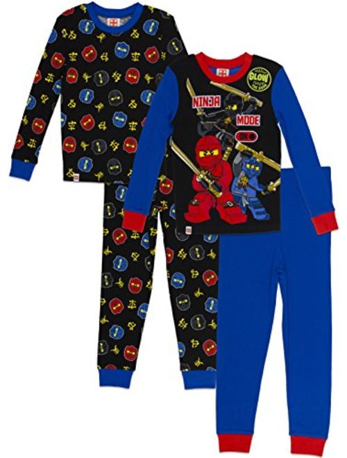 LEGO Ninjago Boys Pajama Set, 4 Piece PJ Set, Long Sleeve, Long Pant,Glow in the Dark