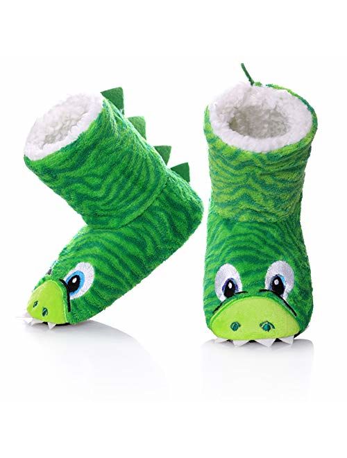 FANZERO Kids Girls Boys Slippers Cute Animal Soft Warm Plush Lining Non-Slip House Shoes Winter Boot Socks