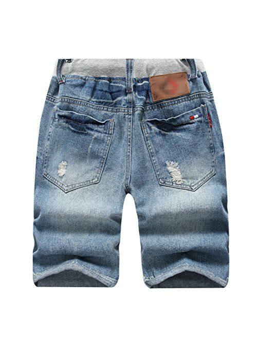 LOKTARC Boys' Ripped Frayed Pull-On Denim Shorts