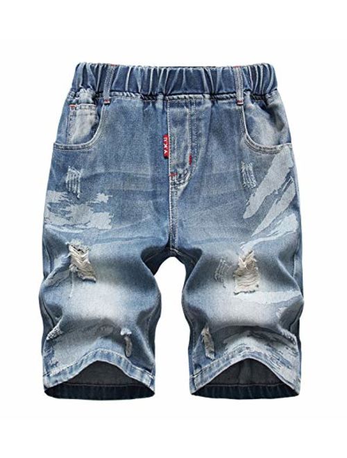 LOKTARC Boys' Ripped Frayed Pull-On Denim Shorts