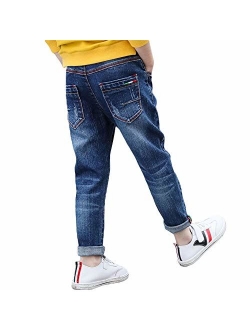 HZYBABY Boys Girls Boys Elastic Waist Ripped Denim Pants Jeans for Kids Pull on Skinny Jeans Pants