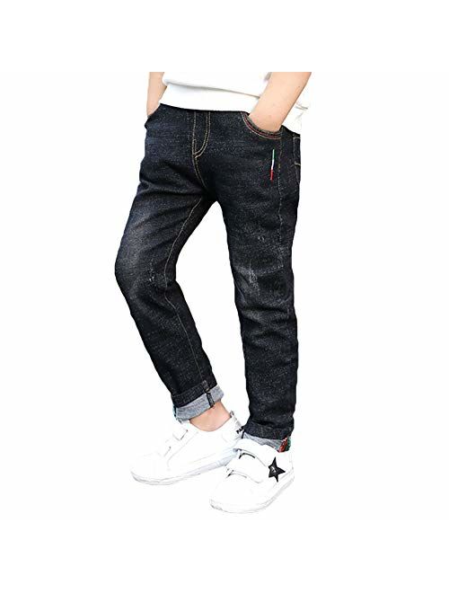 HZYBABY Boys Girls Boys Elastic Waist Ripped Denim Pants Jeans for Kids Pull on Skinny Jeans Pants