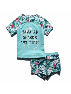 PHIBEE Girls' Short Sleeve Rash Guard Set UPF 50+ Sun Protection Two-Piece Swimwear