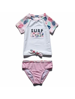 PHIBEE Girls' Short Sleeve Rash Guard Set UPF 50+ Sun Protection Two-Piece Swimwear