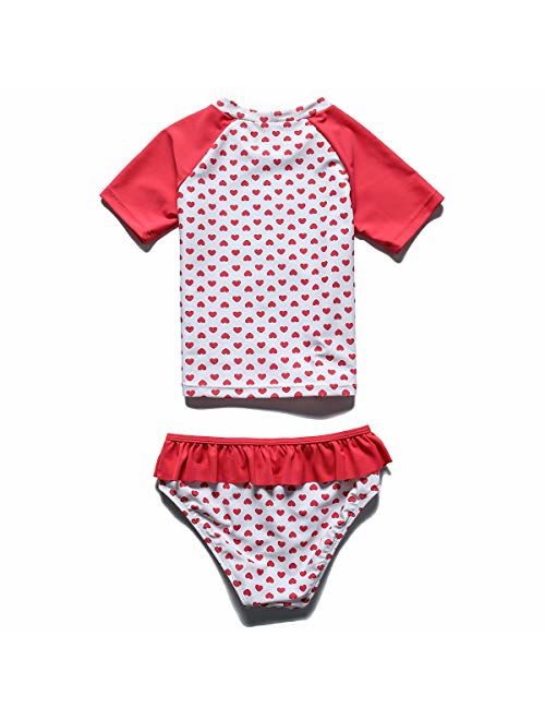 PHIBEE Girls' Short Sleeve Rash Guard Set UPF 50+ Sun Protection Two-Piece Swimwear