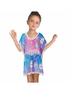 Kid Girls Chiffon Unicorn Mermaid Cover-up Beach Swimsuit Coverup Pompom Tassel