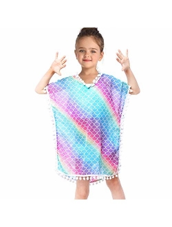 Kid Girls Chiffon Unicorn Mermaid Cover-up Beach Swimsuit Coverup Pompom Tassel