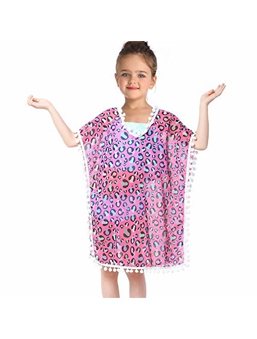 Kid Girls Chiffon Unicorn Mermaid Cover-up Beach Swimsuit Coverup Pompom Tassel