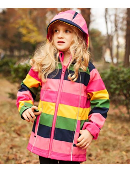 M2C Girls Hooded Fleece Jacket Striped Windproof Softshell Windbreaker