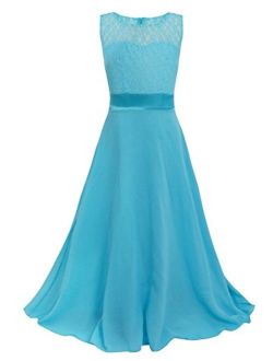 FEESHOW Kids Big Girls Lace Flower Chiffon Junior Bridesmaid Long Dress Wedding Party Maxi Gown