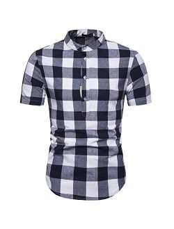 Elegeet Mens Basic Henley/Button Down Shirt Casual Short Sleeve T Shirt Pullovers Tees Vertical Striped Cotton Shirts