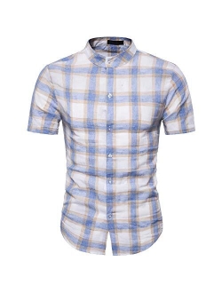 Elegeet Mens Basic Henley/Button Down Shirt Casual Short Sleeve T Shirt Pullovers Tees Vertical Striped Cotton Shirts