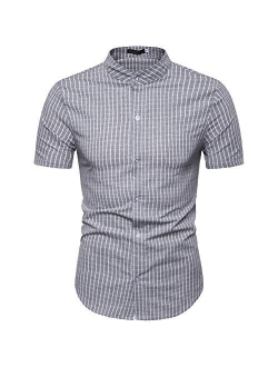 Elegeet Mens Basic Henley/Button Down Shirt Casual Short Sleeve T Shirt Pullovers Tees Vertical Striped Cotton Shirts